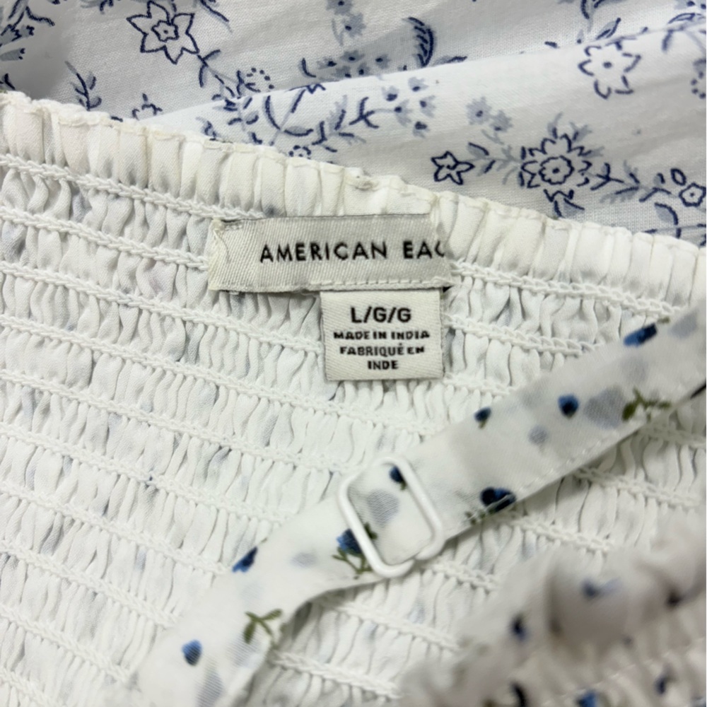 American Eagle AE Lace Inset Mini Dress Blue White Patchwork Womens Size Large - Picture 14 of 15